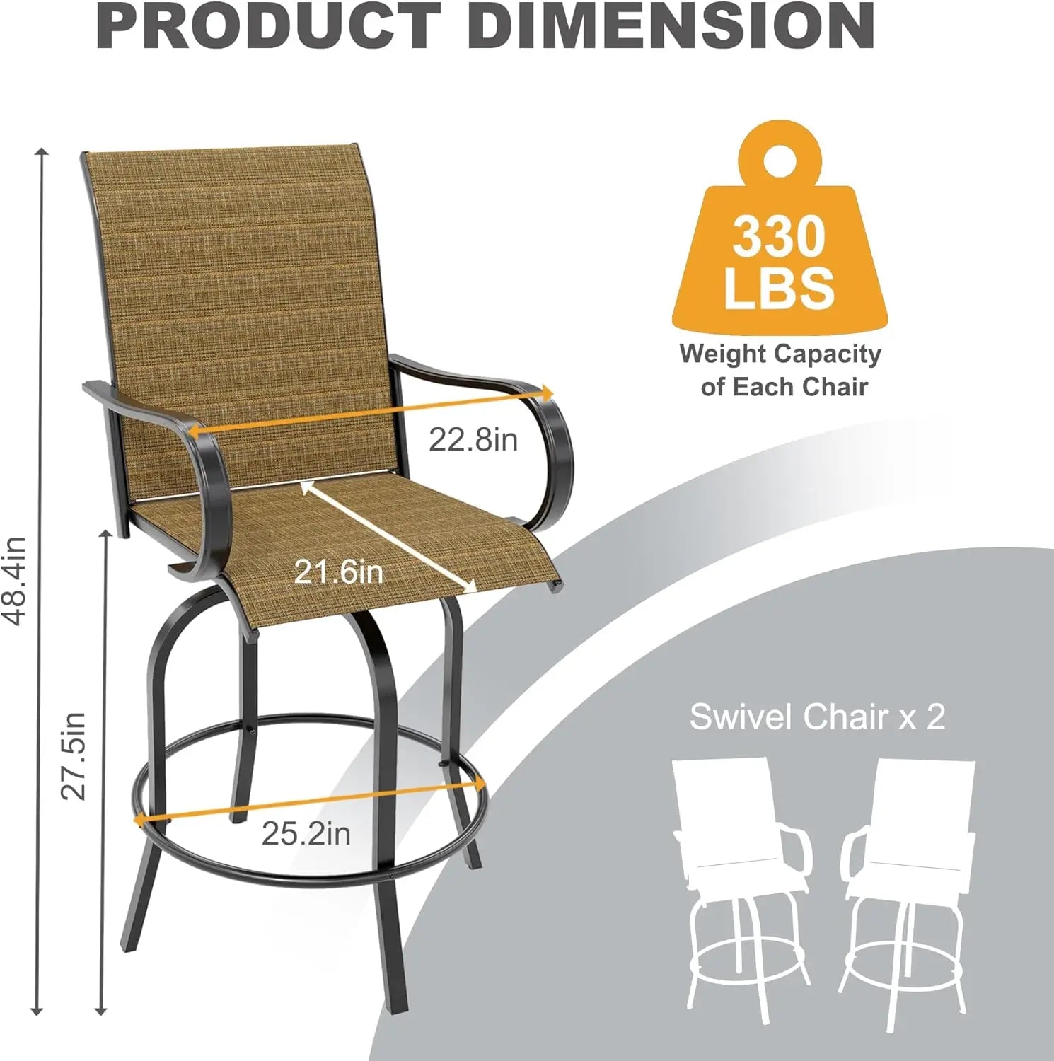 2 Piece Outdoor Swivel Bar Chairs