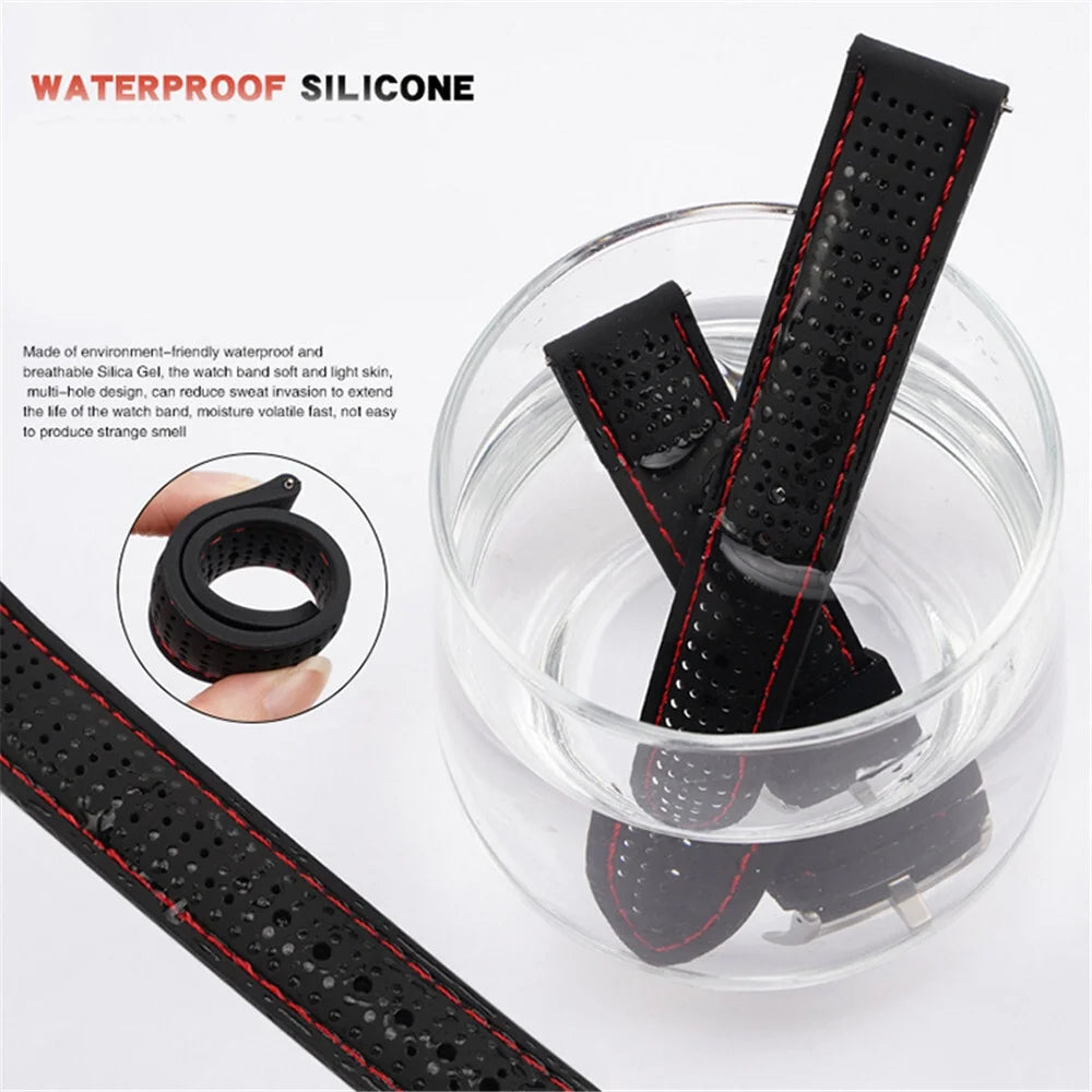 Soft Silicone Rubber Watch Strap 20mm 22mm 24mm Men Women Sport Waterproof Breathable Wrist Band Quick Release Bracelet  Watch