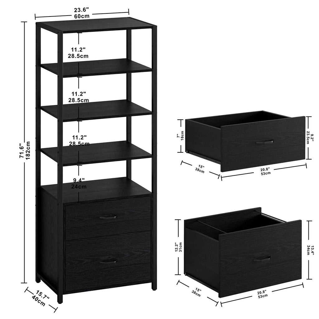Industrial Bookcase with File Cabinet Drawers