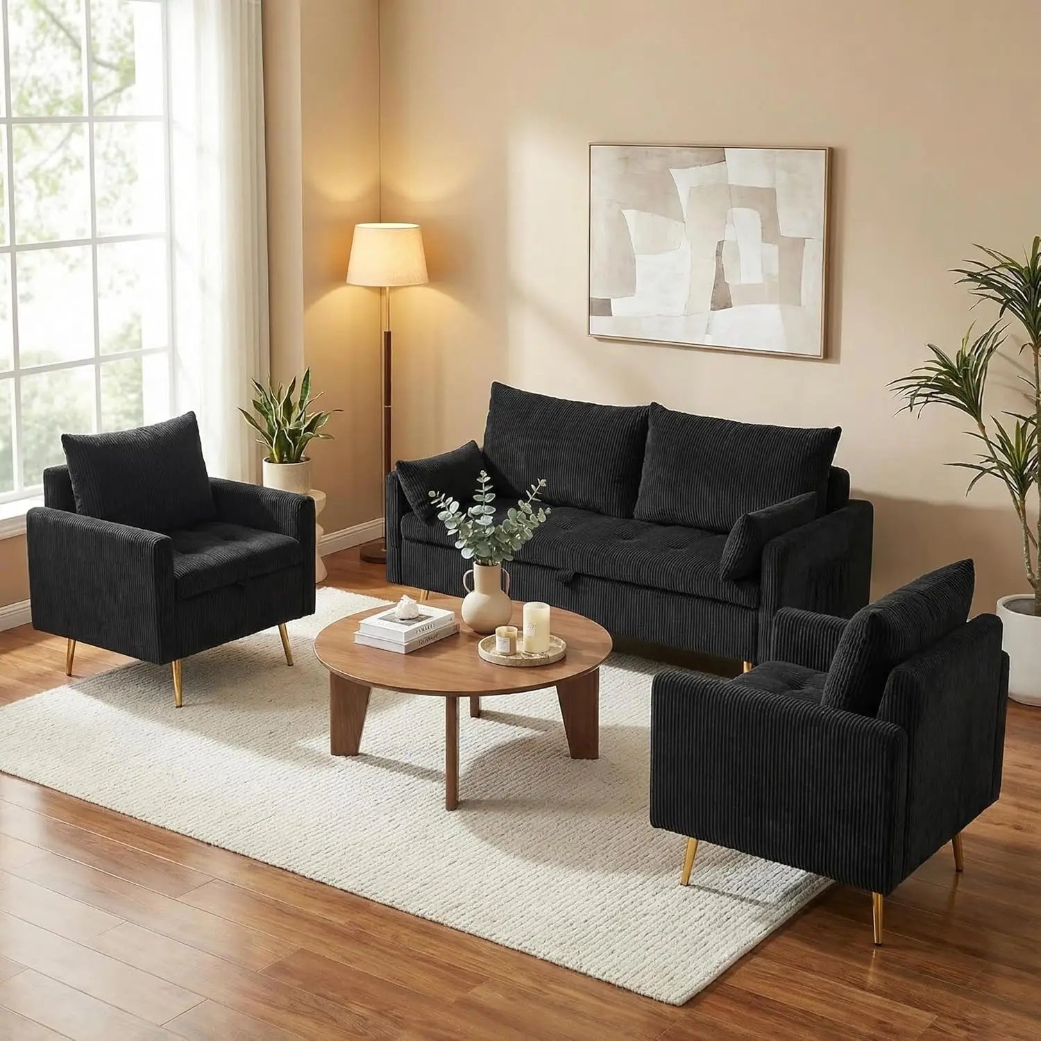 3pc Storage Sofa Set  Loveseat Accent Chairs