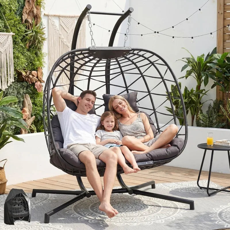 NICESOUL 2 Person Patio Hanging Egg Chair with Stand, Large and Wide Double Swing Chair with Cushion Indoor Outdoor
