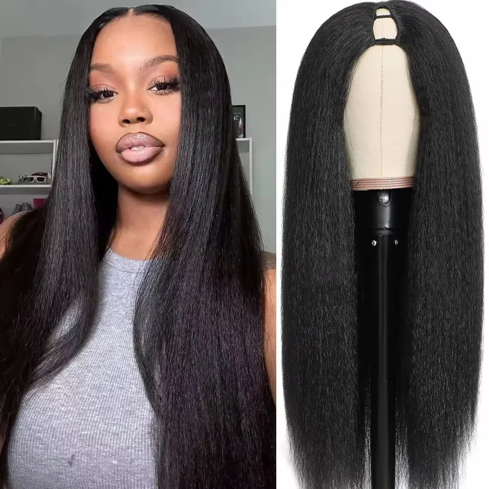 30 32 Inch Kinky Straight U Part Wigs