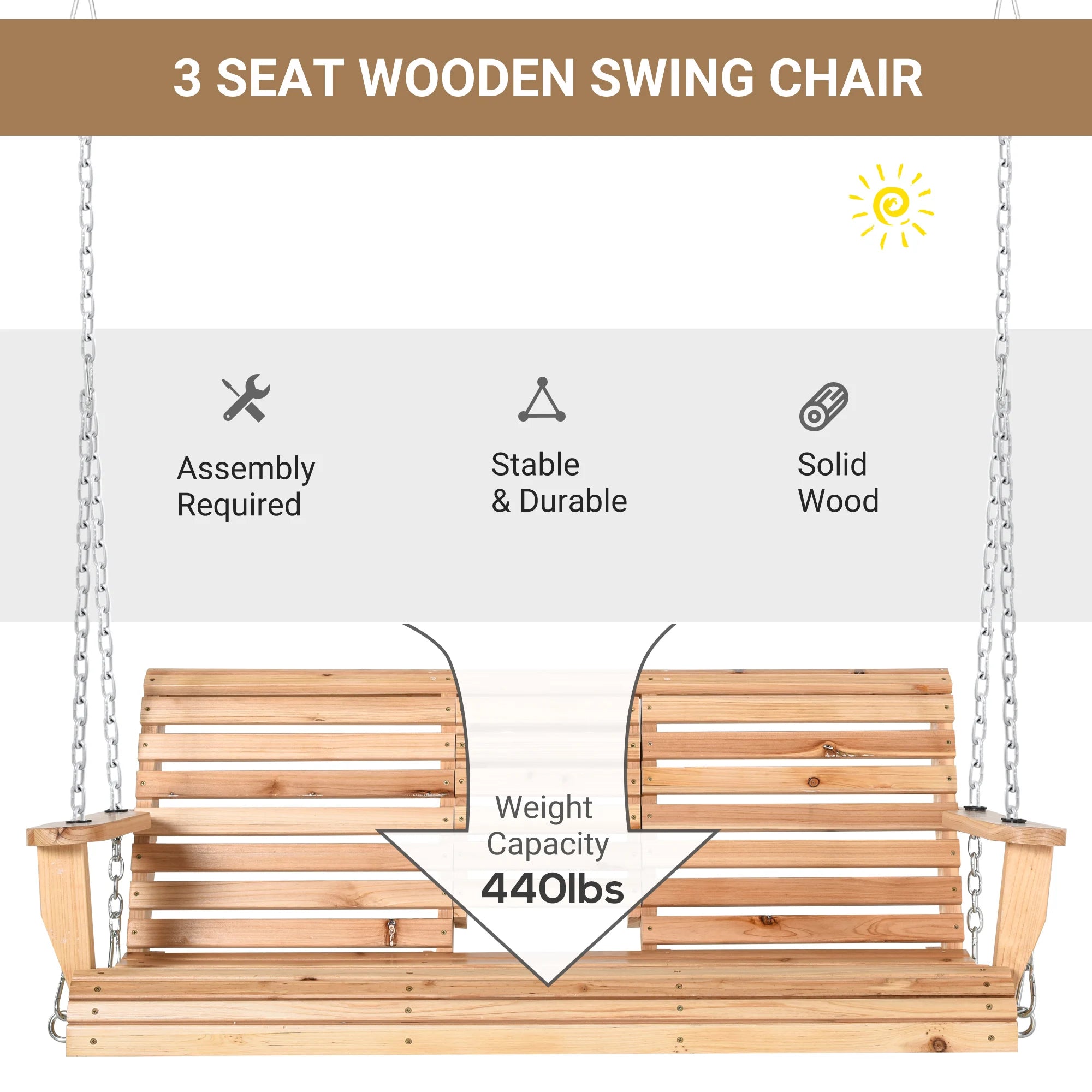 Outdoor 3-Person Patio Outdoor Swing