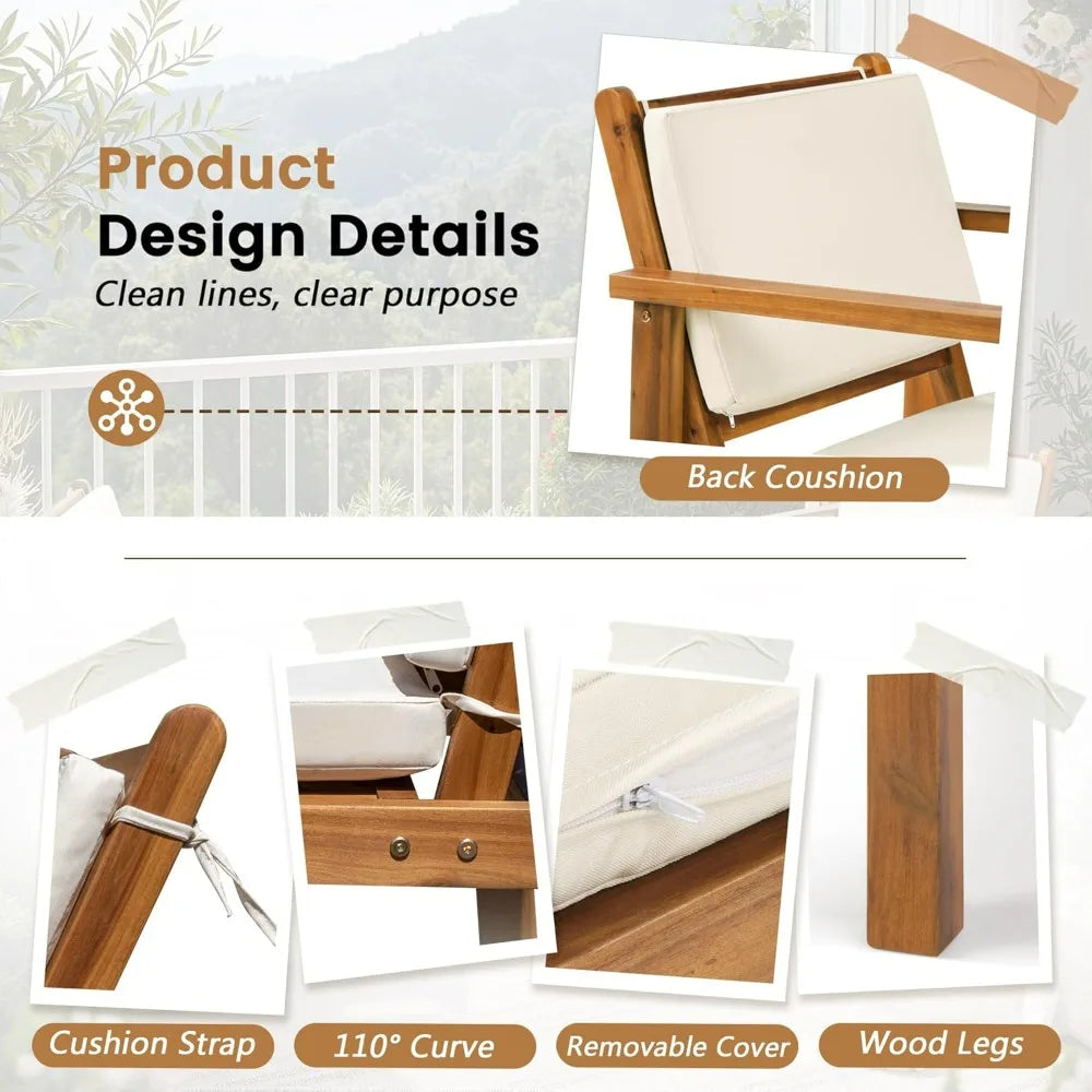 Chairs 3 Piece Acacia Wood Patio Furniture