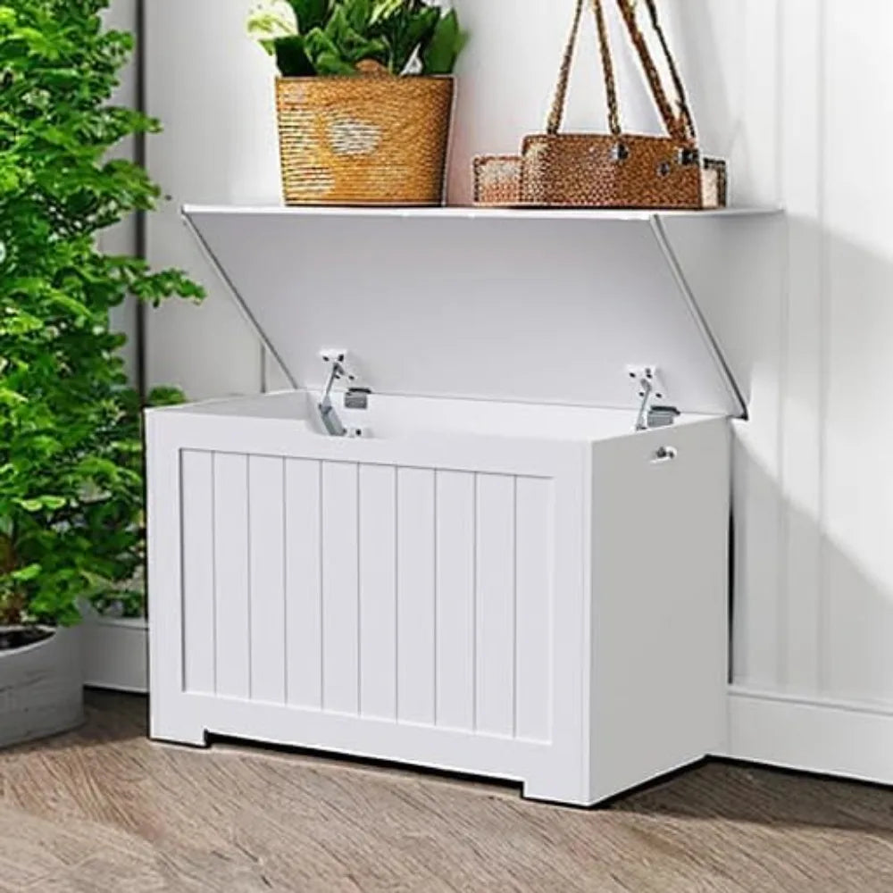 White Wooden Entryway Storage Bench