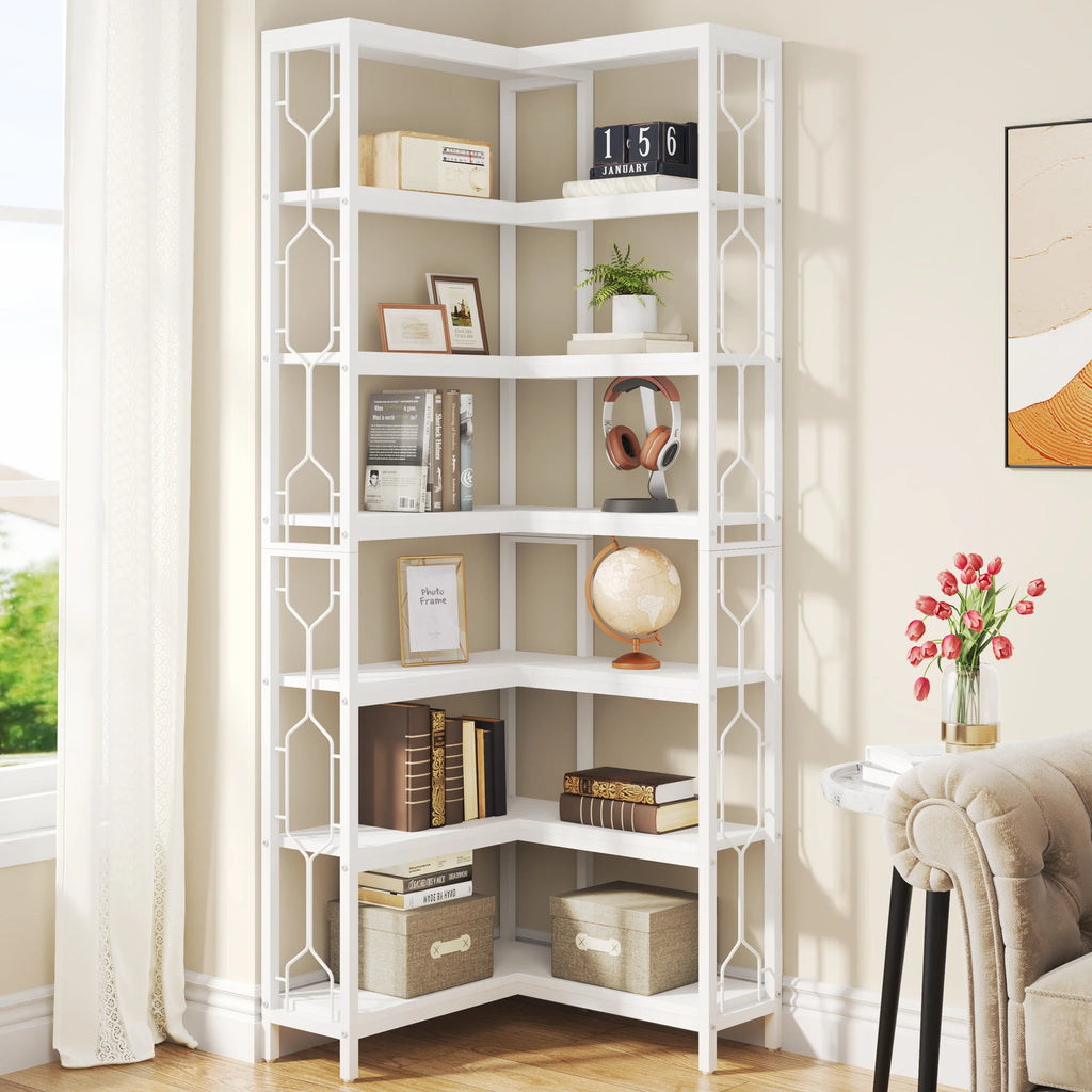 Corner Shelf, 7-Tier Industrial Corner Bookshelf