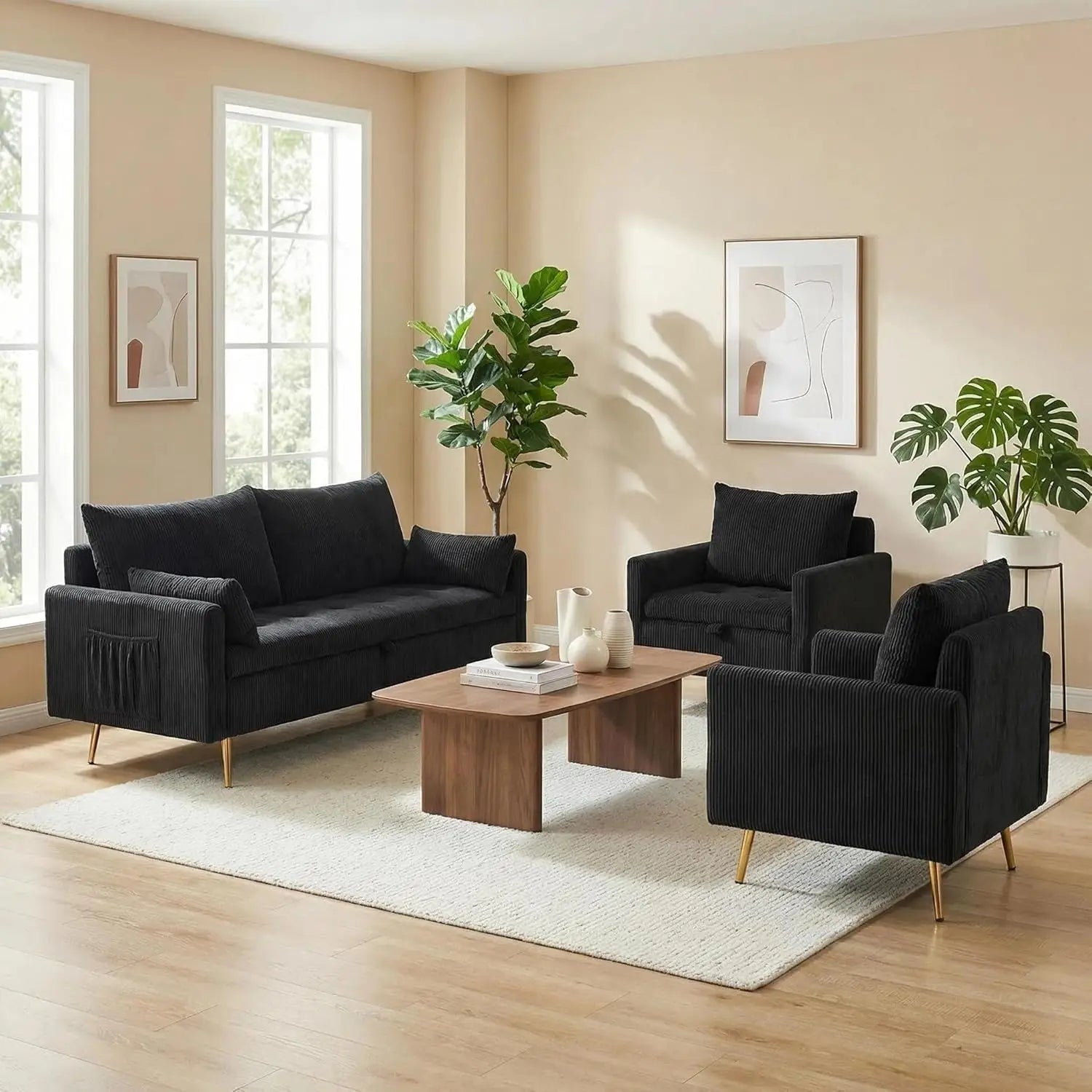 3pc Storage Sofa Set  Loveseat Accent Chairs