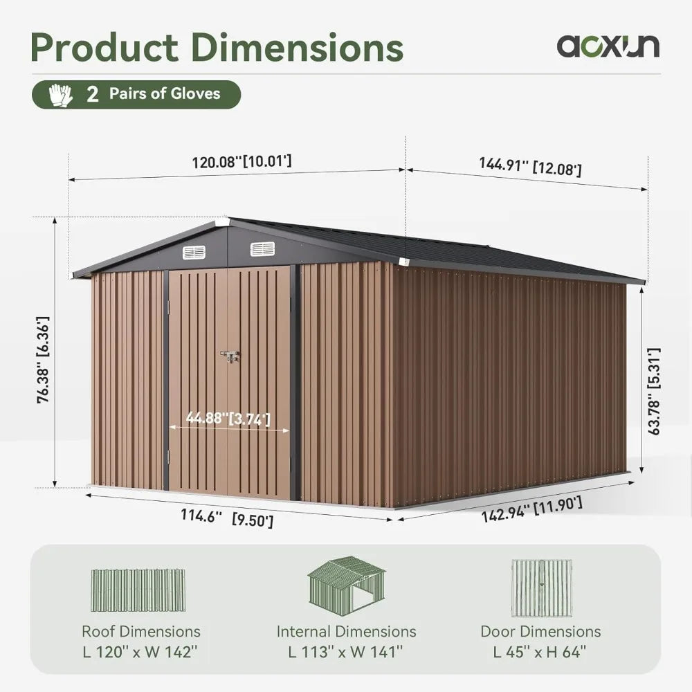 Aoxun 10x12ft Outdoor Storage Shed