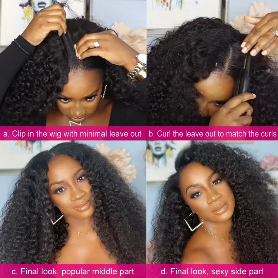 30 32 Inch Kinky Straight U Part Wigs