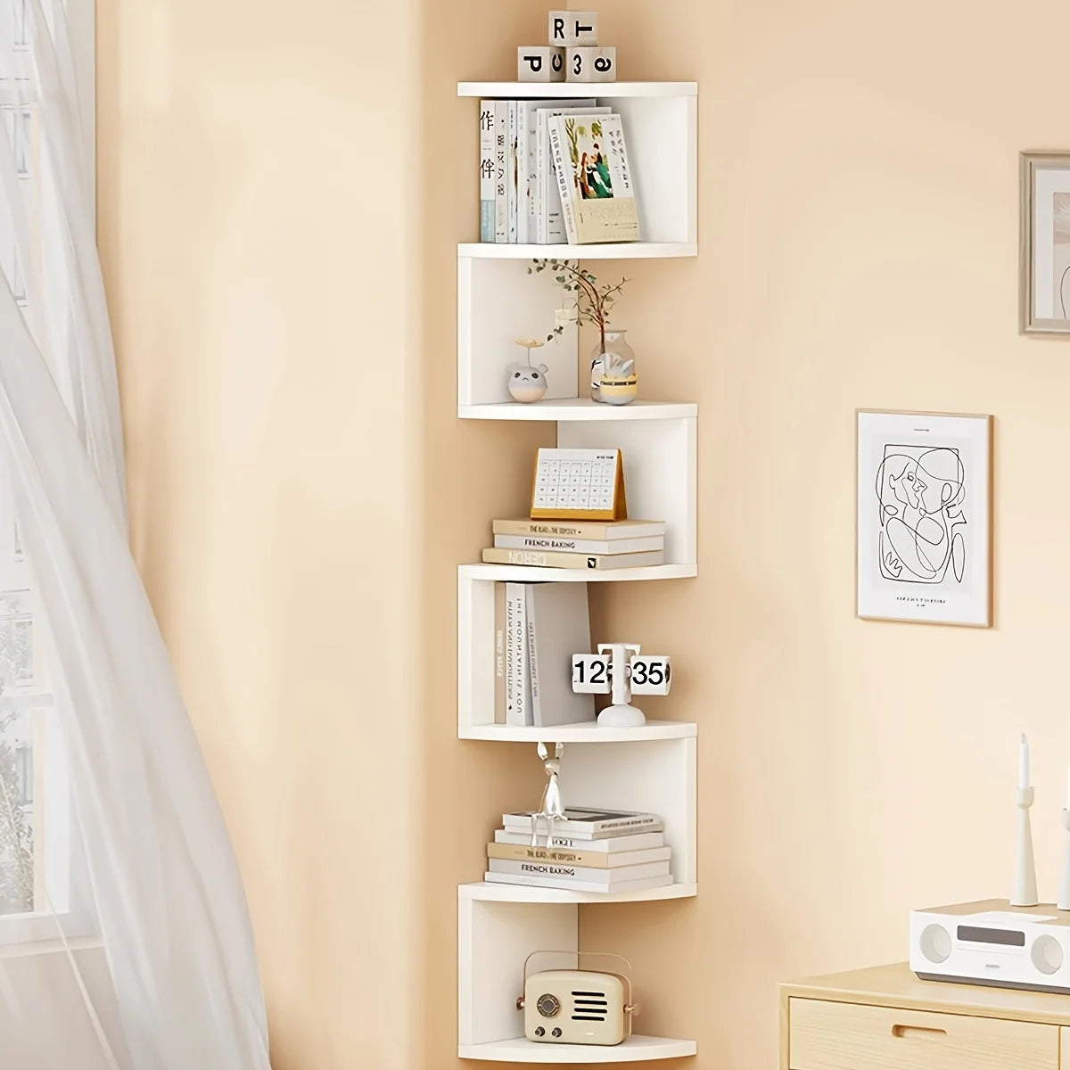 7-Tier Rustic Wall-Mounted Corner Shelf
