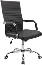Furmax Ribbed Office Desk Chair Mid-Back PU Leather Executive Conference Task Chair Adjustable Swivel Chair with Arms (White)